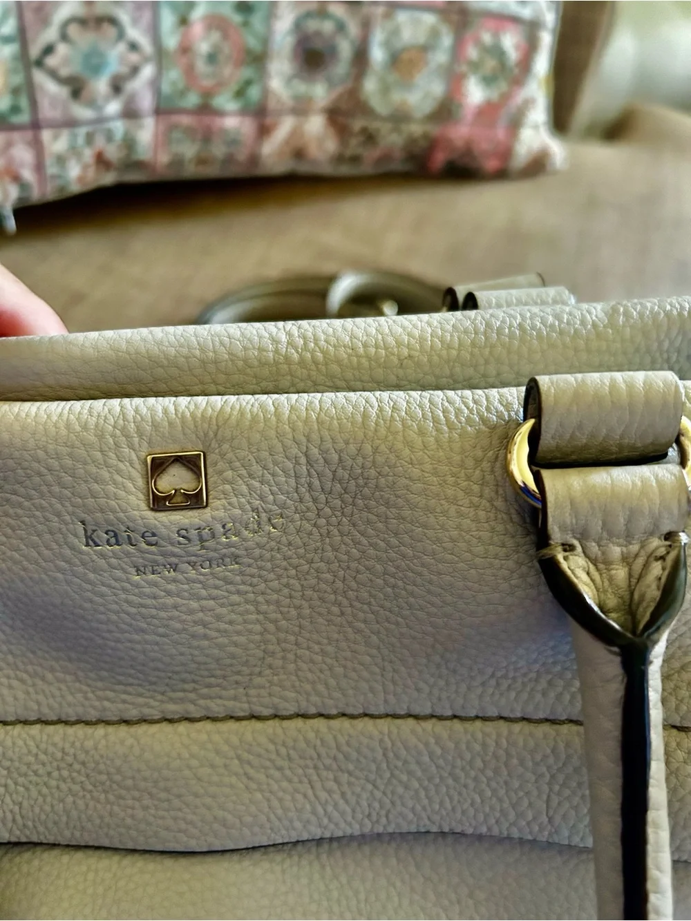 kate spade New York Taupe Leather Satchel with Detachable Strap